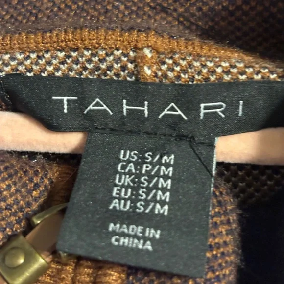 Tahari Cape Brown Blue And Cream Check Small/medium - Picture 6 of 6